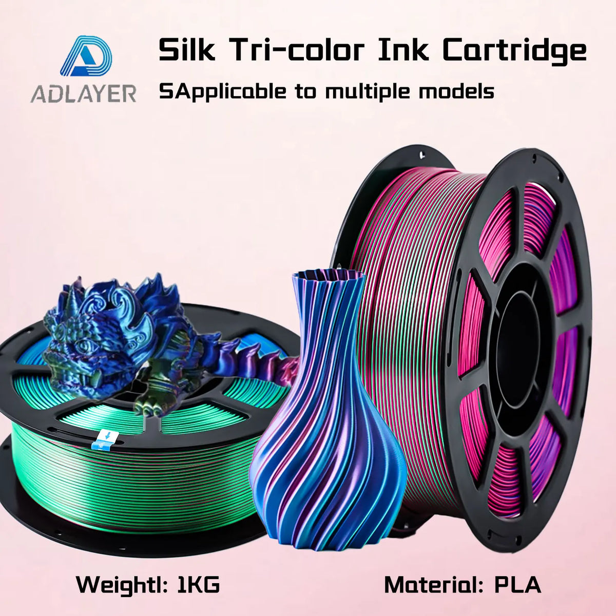 ADLAYER Silk PLA 3D Printer Filament 1.75mm, 1kg (2.2lb) Spool, Smooth Silky Finish, Dimensional Accuracy +/- 0.02mm