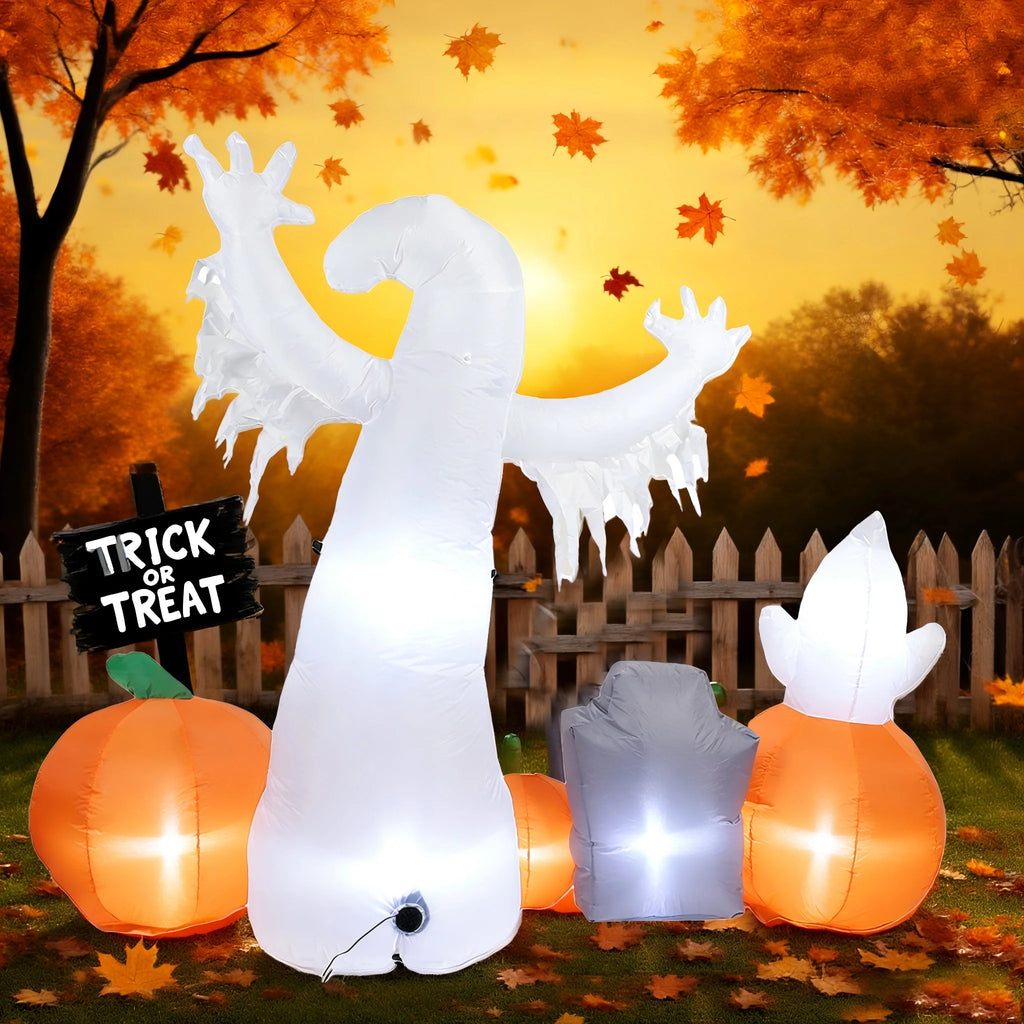 Halloween 7.5 ft Inflatable Ghost and Pumpkin Combo with LED Lights