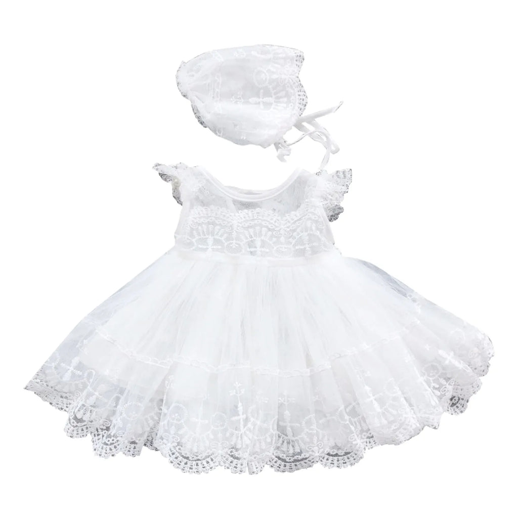Baby Girl Lace Crochet Tulle Dress, Infant Christening and Special Occasion Ruffle Dress