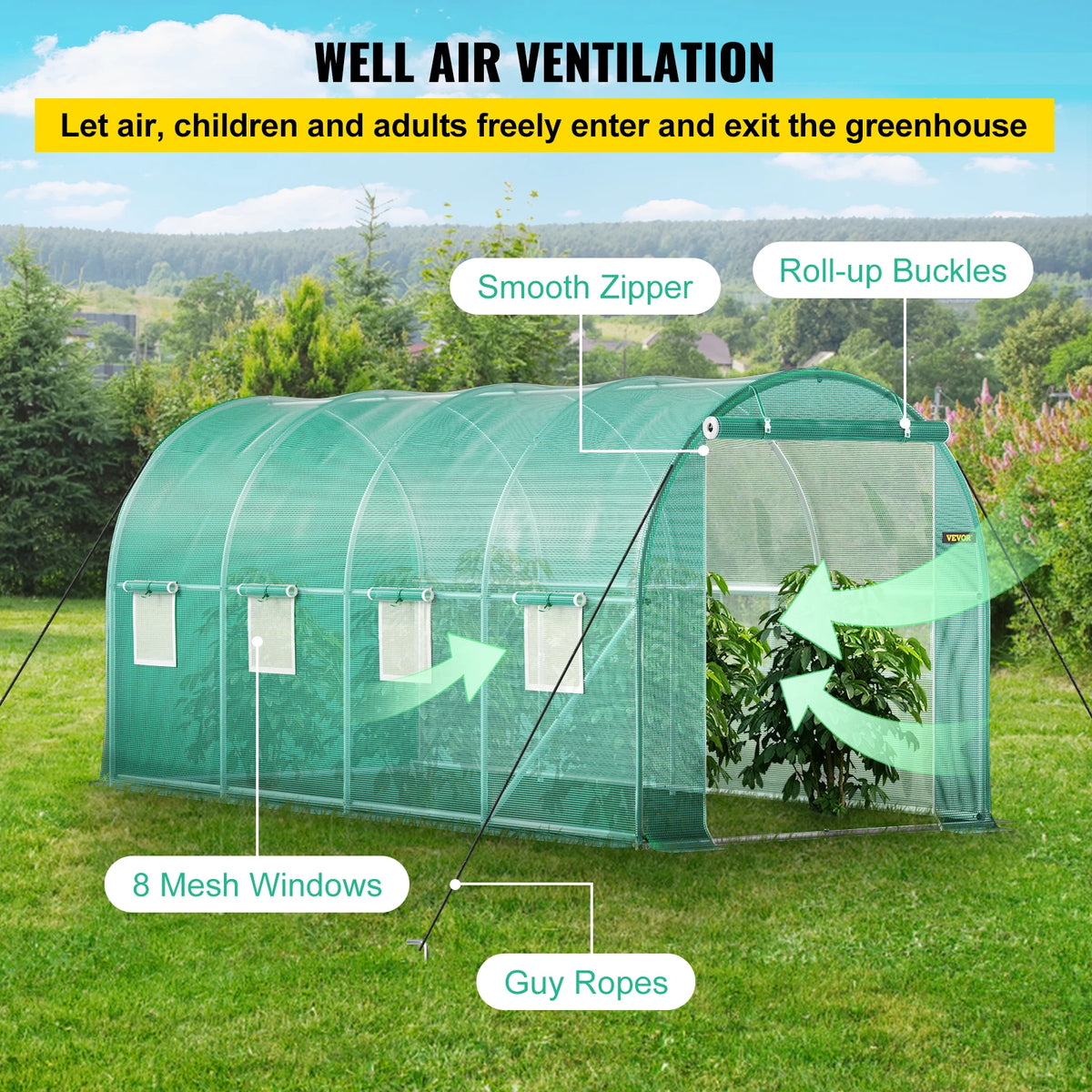SucceBuy Walk-in Tunnel Greenhouse Galvanized Frame & Waterproof Cover 15x7x7/10x7x7/20x10x7/12x7x7 ft Greenhouses & Cold Frames