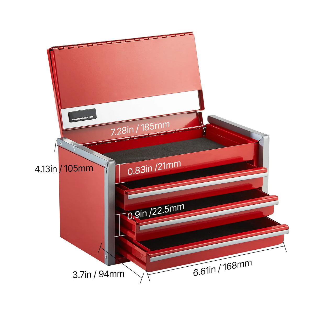 8.6in 3 Drawers Metal Tool Box Portable Tools Chest with Feet Pads & Ball Bearing Powder Coated Tool Storage for Garage