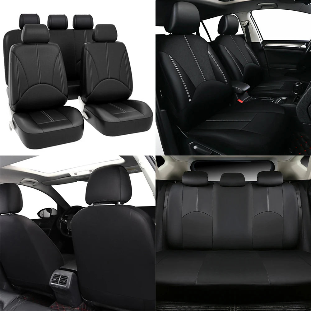 9pcs/Set Car Seat Cover Universal Leather Black Seat Protector Cover Complete Set of All Seasons Car Interior Accessories