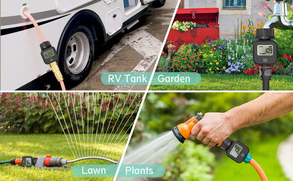 Digital Water Flow Meter High Accuracy IP6X Measure Water Consumption and Flow Rate for Outdoor Garden Watering Irrigation Hose