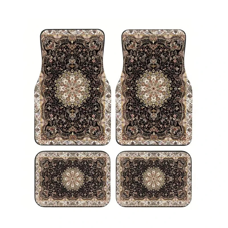 Red Bohemian Paisley Car Floor Mats, 4-Piece Universal Anti-Slip Auto Carpet Set
