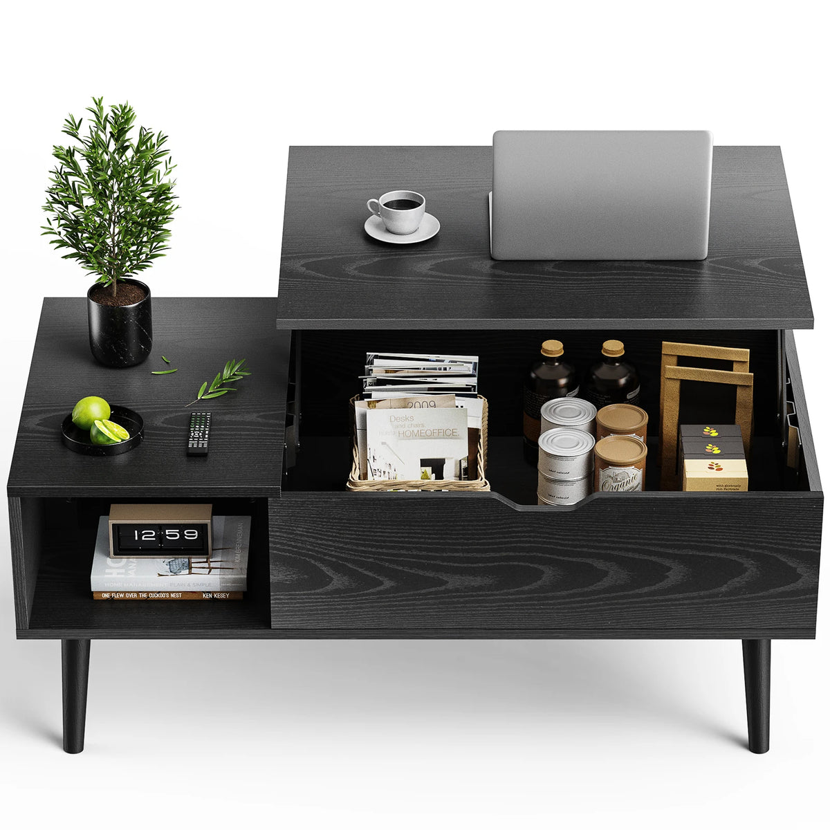 Lift-Top Coffee Table with Hidden Storage Shelf, 39 x 20 Inch