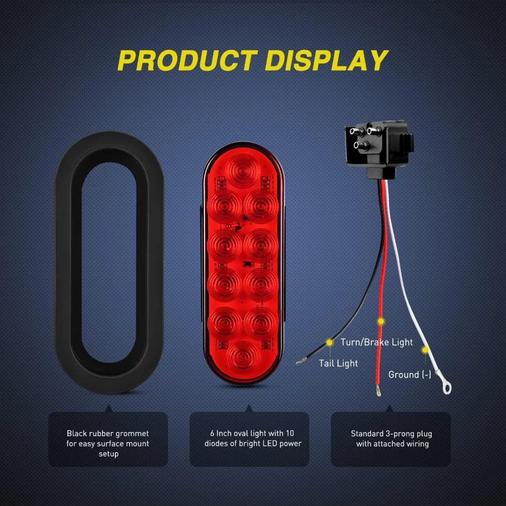 Nilight 6’Oval LED Trailer Tail Light W/Flush Mount Grommets Plugs Stop Turn Brake Lighting Modes Lamp for Camper RV Truck 4PCS