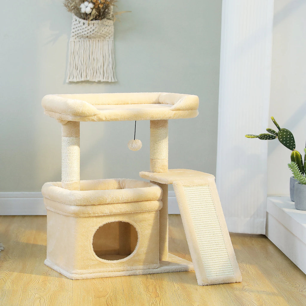 Small Cat Tree for Indoor Cat Tower with Sisal Scratching Post and Pad Wide Top Perch Large Cat Condo Cat Scratchers Cat Toys