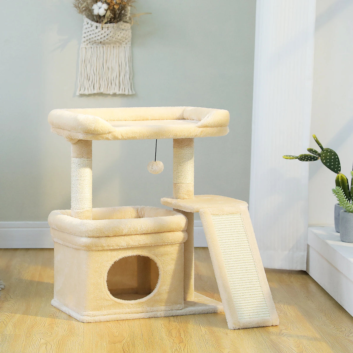 Small Cat Tree for Indoor Cat Tower with Sisal Scratching Post and Pad Wide Top Perch Large Cat Condo Cat Scratchers Cat Toys