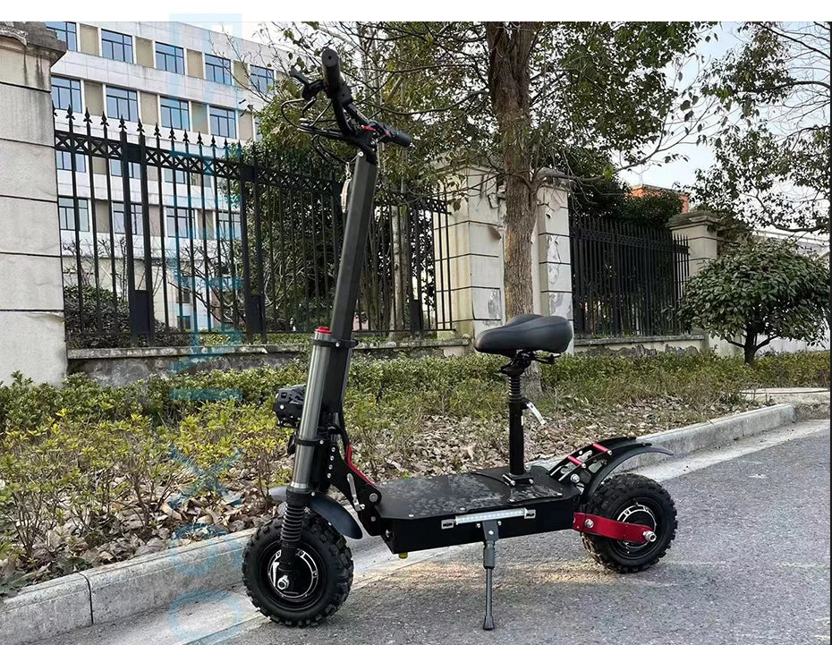 60-85KM/H Fast Electric Scooter for Adults, 1200W-6000W High Power E Scooter Single/Dual Motor, 48V 52V 60V 72V Long Range 40-100KM, 10Ah-30Ah Battery, 11 Inch Off Road Fat Tire All Terrain Electric Scooter with Dual Suspensi