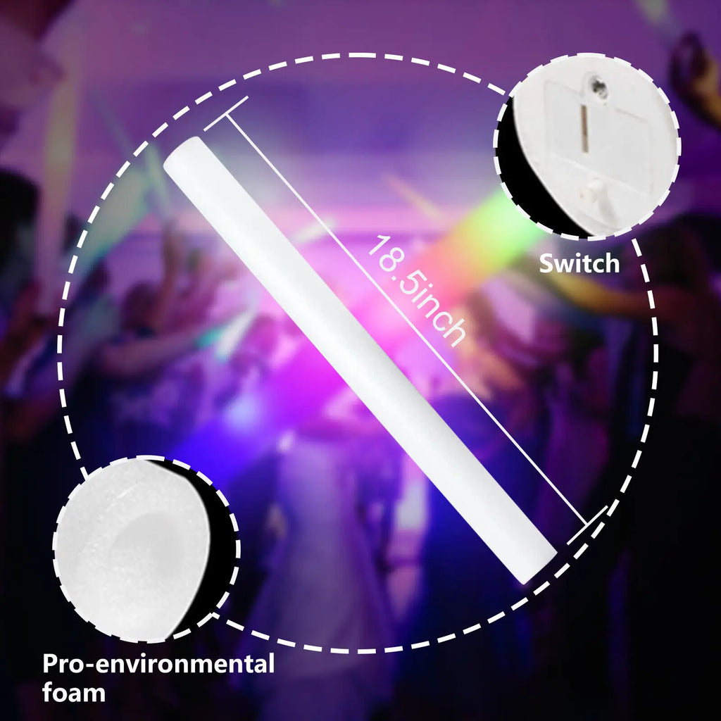 100Pcs LED Glow Sticks Bulk Colorful RGB Glow Foam Stick Cheer Tube Dark Light for Xmas Birthday Wedding Party Supplies