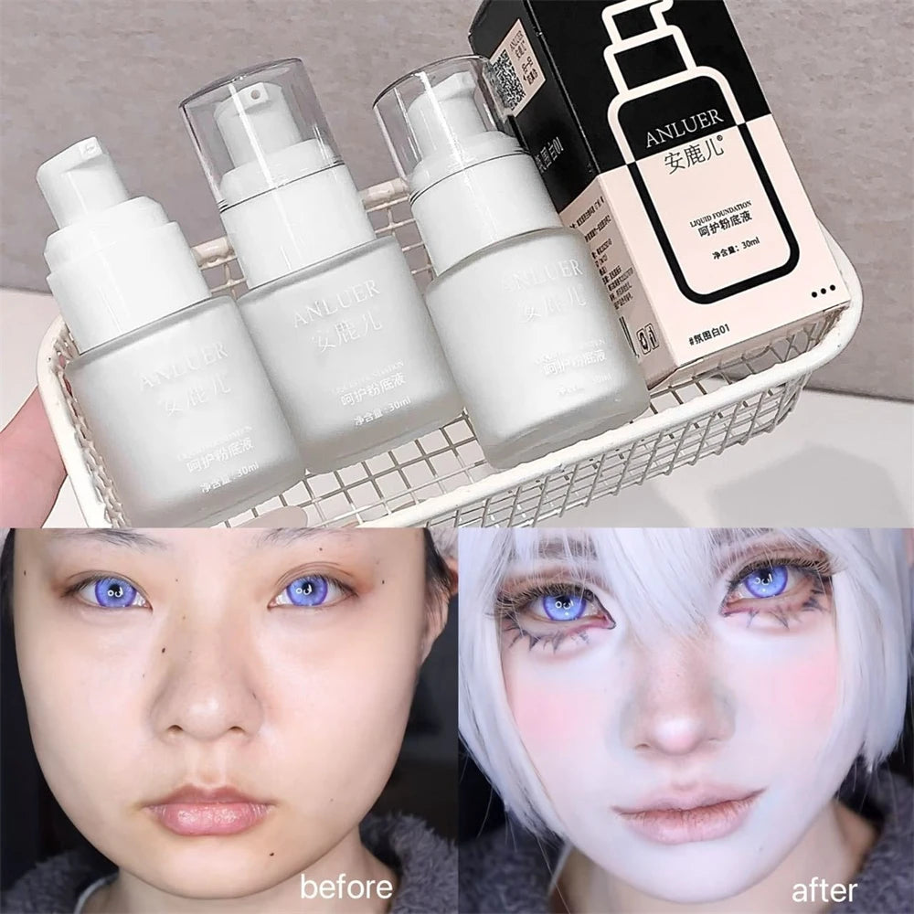 White Liquid Foundation Blending Pure Silky Creamy Matte Long-Wearing Transfer-Resistant for Stage Cosplay Halloween Makeup 30ml