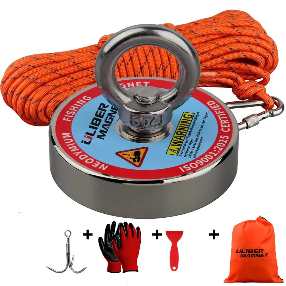 400lb Magnet Fishing Kit with 65ft Rope, Strong Neodymium Retrieval Magnet