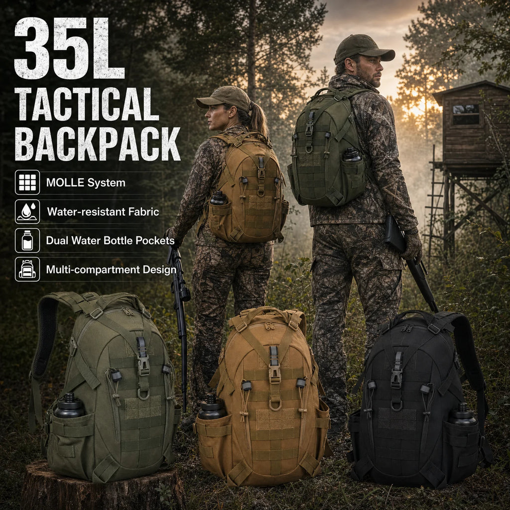 35L Men's Outdoor Hiking Backpack with MOLLE System, Reflective Strip and Dual Cup Holders