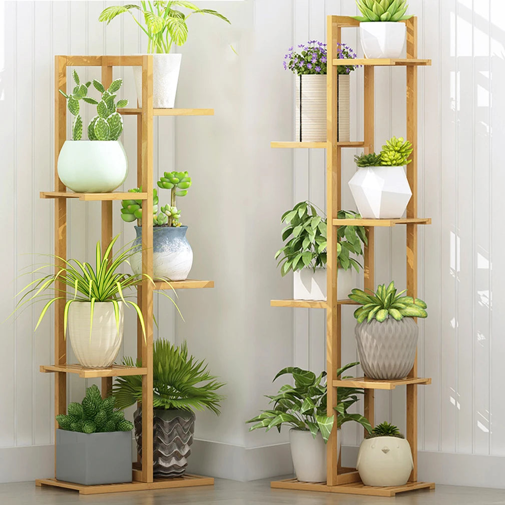 Bamboo Plant Stand, 6/7-Pot Vertical Corner Flower Shelf for Indoor and Outdoor