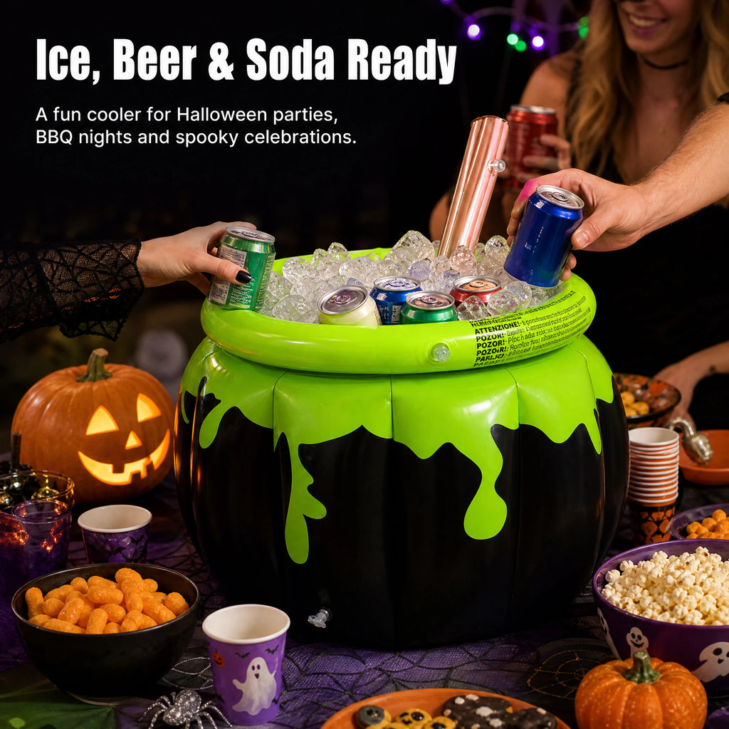 Halloween Inflatable Witch Cauldron Drink Cooler, Party Ice Bucket