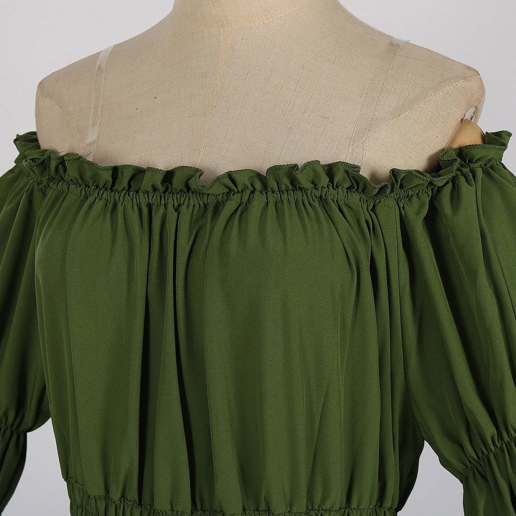 Women Medieval Vintage Dress Off Shoulder Ruffle Long Renaissance Victorian Dresses Cosplay Retro Court Gown Halloween Costume