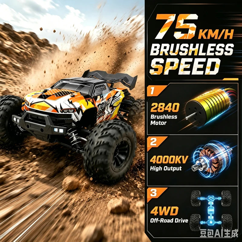 16102 Brushless 4WD RC Car with LED Lights