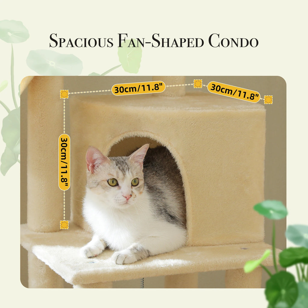 Cactus Cat Tree Floor to Ceiling Cat Tower 7 Tiers Cat Climbing Tree with Cozy Hammocks and Condos 5 Platforms Scratching Posts