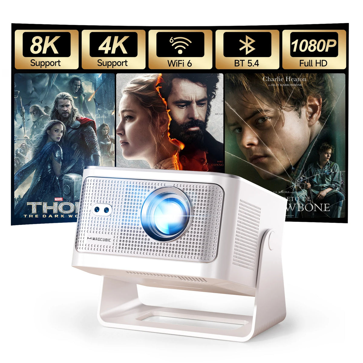 Android 14 900ANSI Projector Auto Focus Native 1080P Support 8K With Wifi6 BT5.4 Portable Movie Outdoor HY350Max