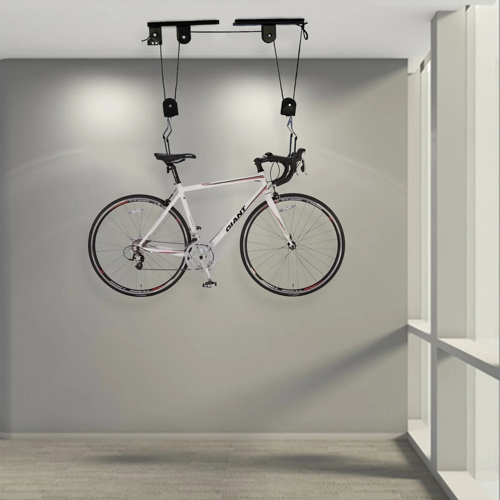 Bike Hoist for Garage Ceiling Mount Pulley System Bike Storage Set Of Bike Hangers for Garage Storage