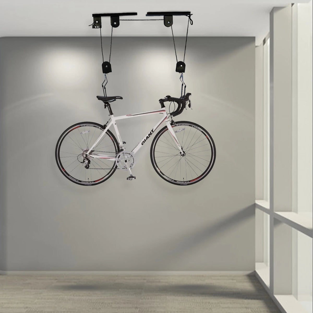 Bike Hoist for Garage Ceiling Mount Pulley System Bike Storage Set Of Bike Hangers for Garage Storage