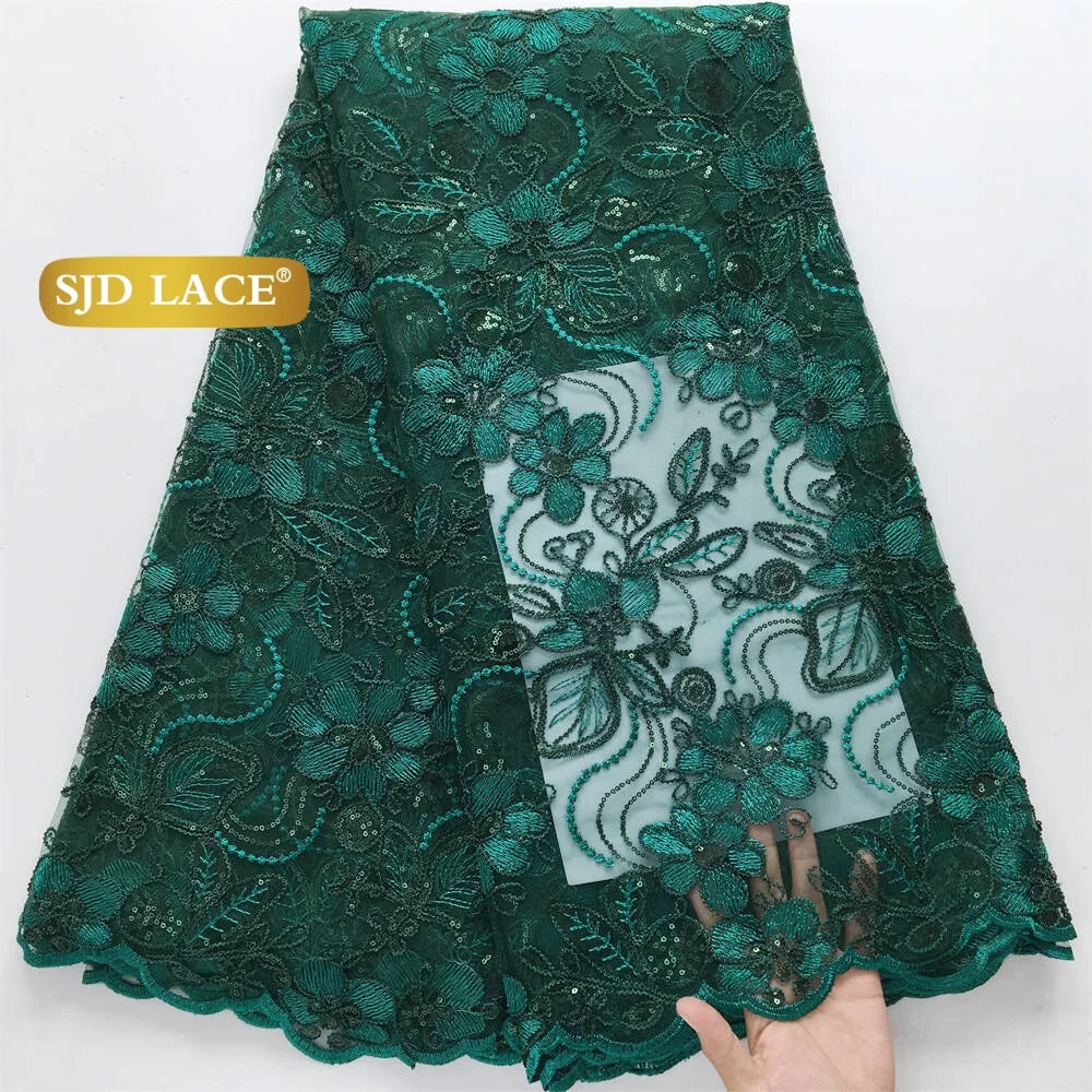 SJD LACE Gold French African Mesh Lace Fabrics for Women Wedding Dress 2026 High Quality Nigerian Tulle Net Lace Fabrics for Party DIY Cloth 4716