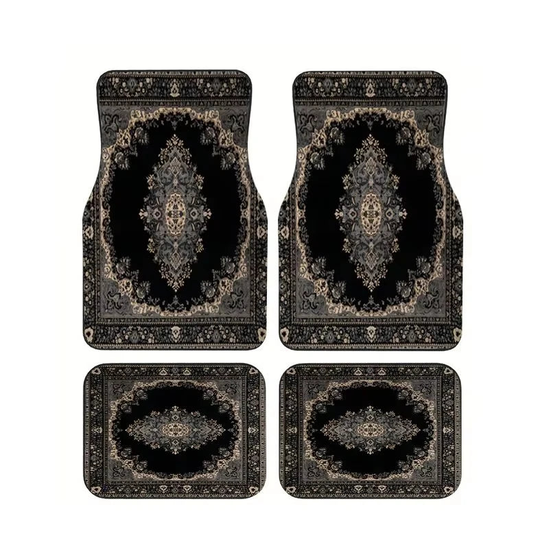 Red Bohemian Paisley Car Floor Mats, 4-Piece Universal Anti-Slip Auto Carpet Set