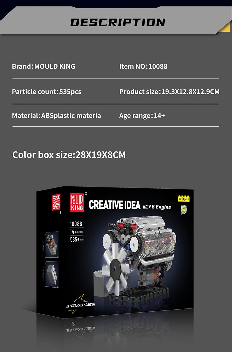Mould King 10088 The V8 Engine Building Block Assembly Technical Car Brick Set Educational Car Engine Toys Kids Christmas Gift