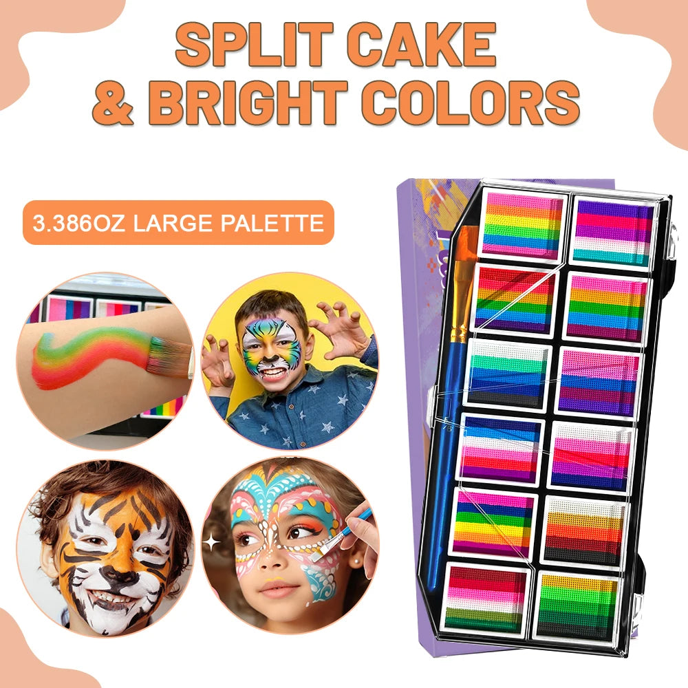 12 Colours Water-Soluble Rainbow Palette Children's Face Body Paint, Halloween Stage Makeup Body Paint Pigments Face Makeup