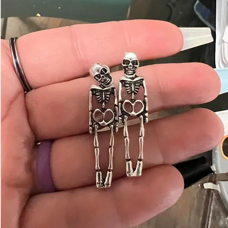 Punk Halloween Earrings for Women, Spooky Skull and Skeleton Dangle Drop Earrings
