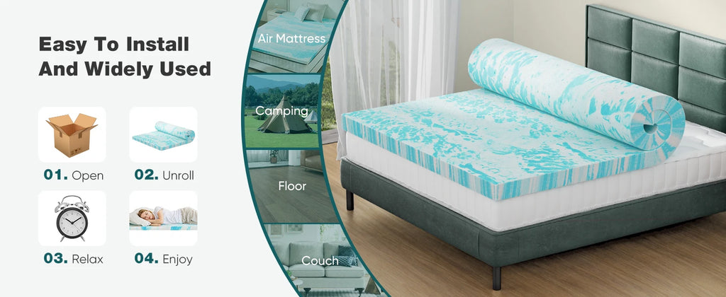 Gel Memory Foam Mattress Topper Queen, 2-3 inch Cooling Breathable Bed Topper