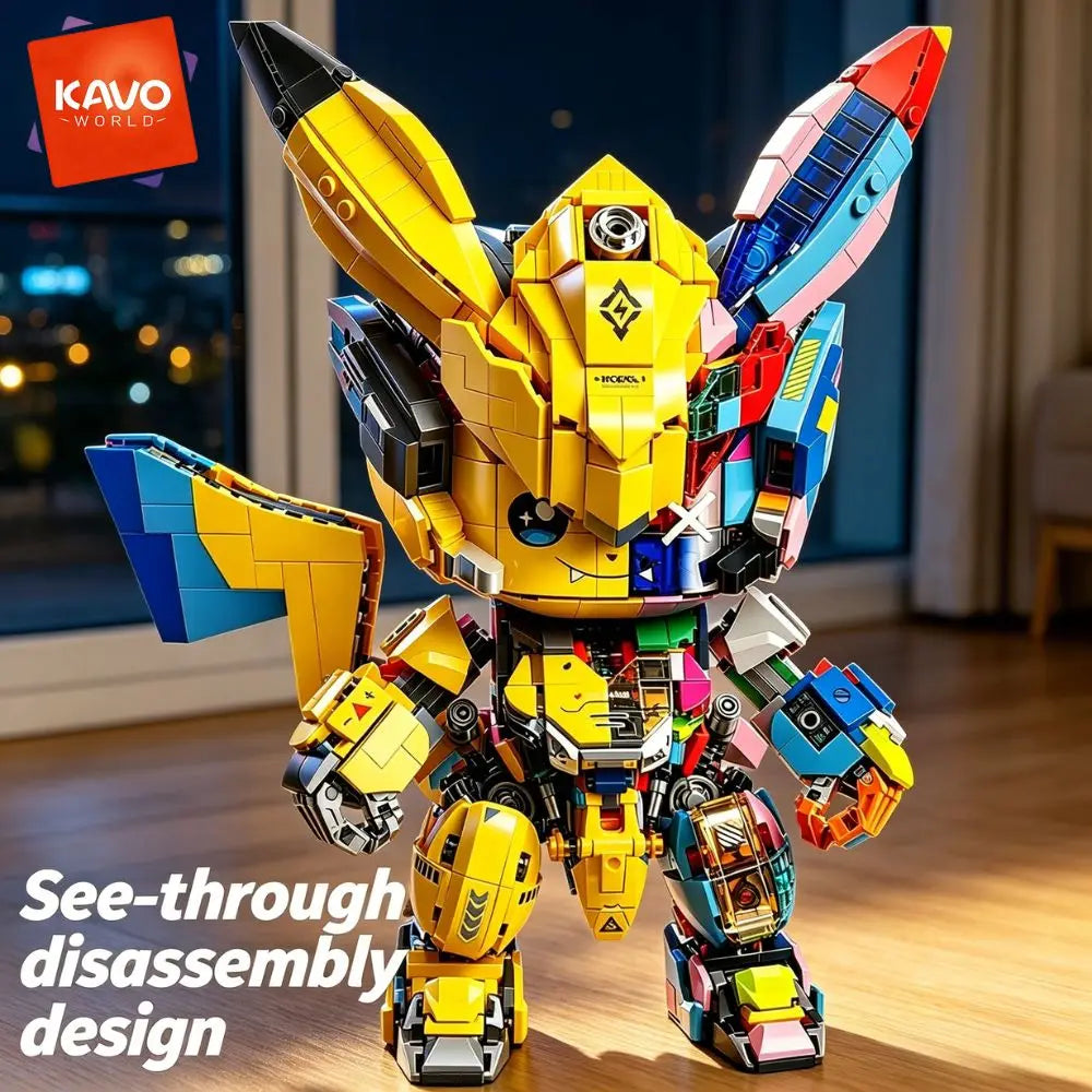 KAVOWORLD 1505PCS Mechanical Mouse Mecha Building Blocks Model Kit 360° Rotatable Tail Articulated Joints DIY Assembly Sci-Fi Figurine Half Cute Punk Construction Toy for Gaming Room Office Decor New Year Holiday Chrismas Gi