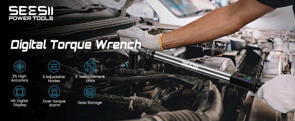 SEESII DH340 Digital Torque Wrench 340N.m Digital Electric Wrench 1/2" Drive 12.5-250.8ft-lbs/17-340N.m Buzzer LED Flash for Car Care