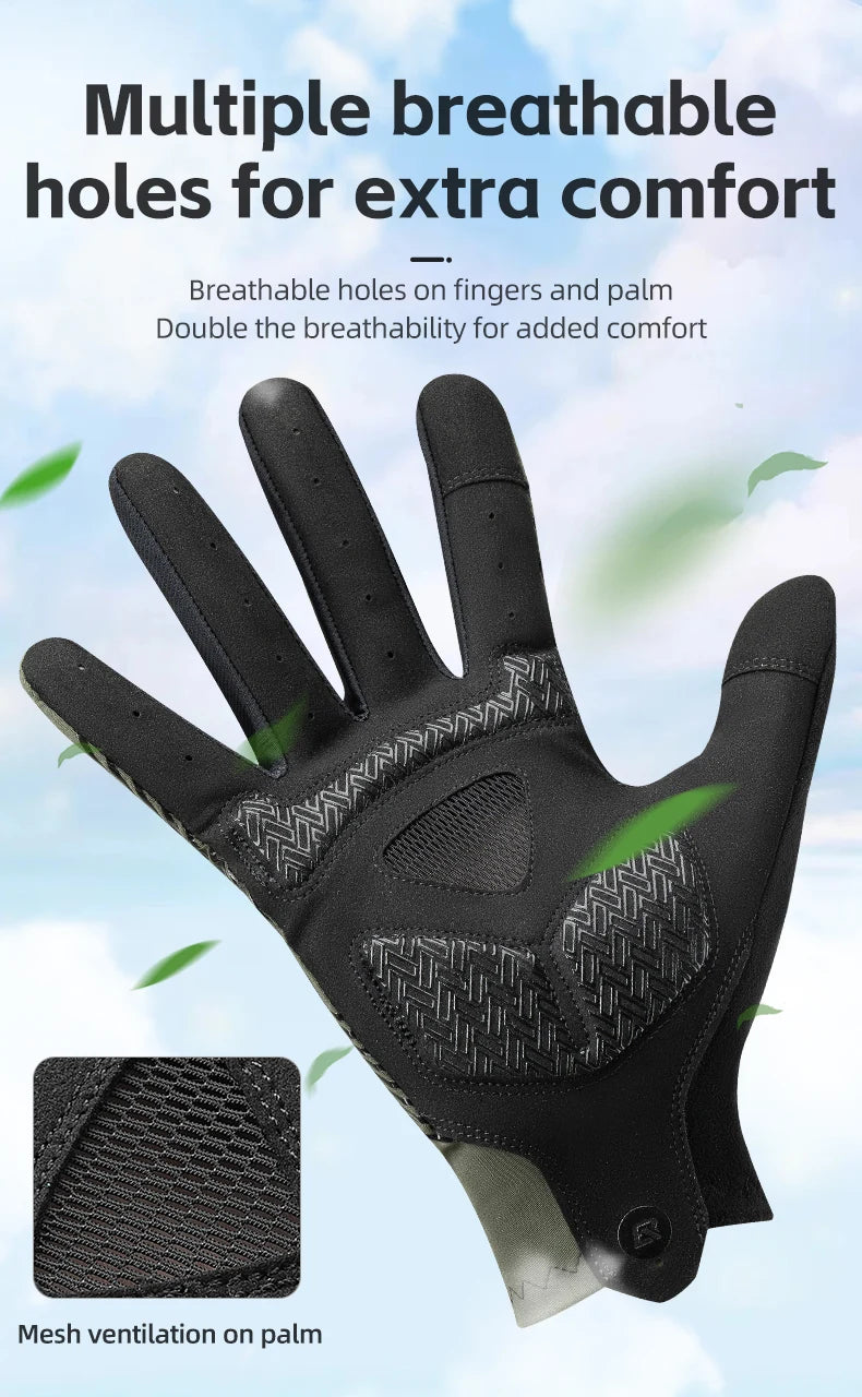 ROCKBROS Sports Cycling Gloves Breathable MTB Road Bike Non-slip Gloves Touch Screen Men Women Full Finger Motorcycle Gloves