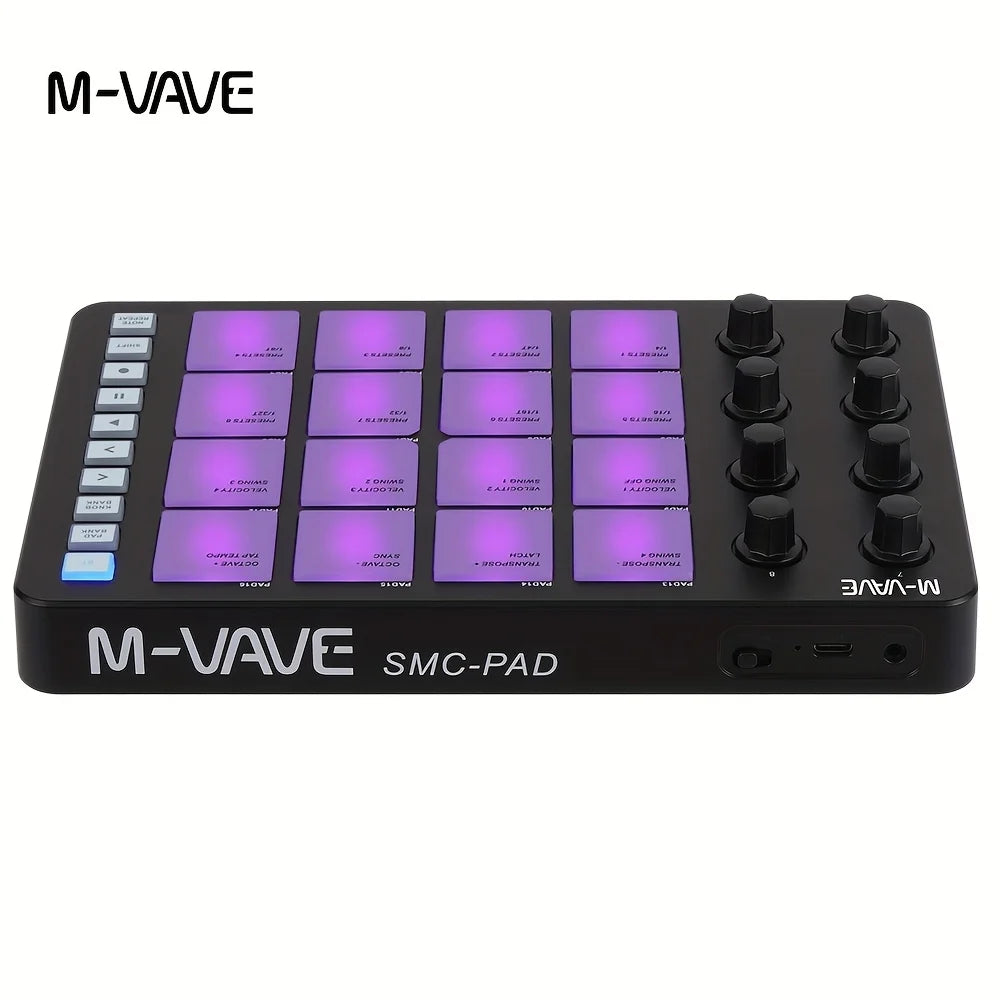 Wireless MIDI Controller, M-VAVE Portable MIDI Pad with 16 Drum Pads and 8 Knobs; USB-Powered, Rechargeable 2000mAh Lithium Battery, Programmable Keyboard for Music creation