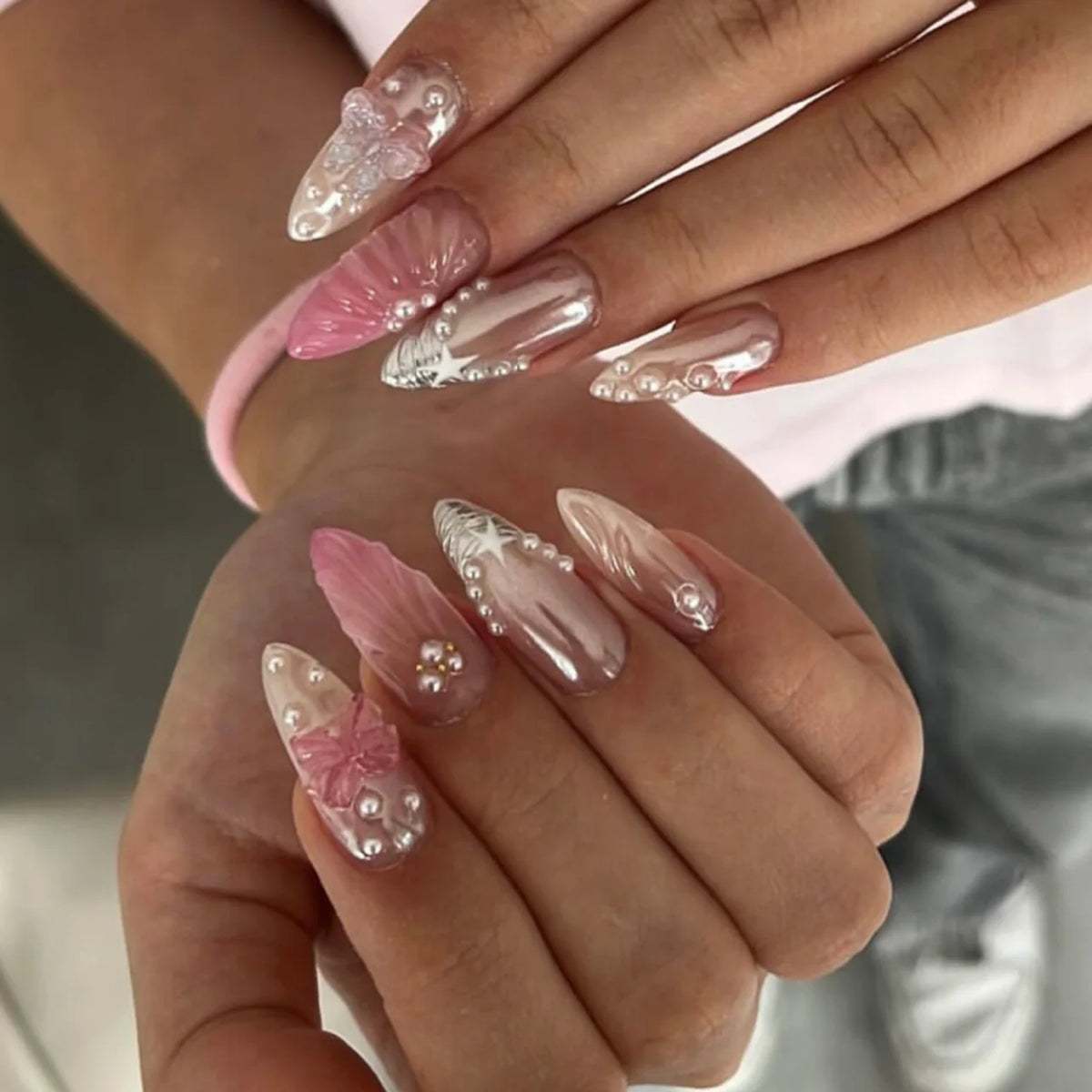 24Pcs Almond Press On Nails, Full Coverage False Nails (Random Style)