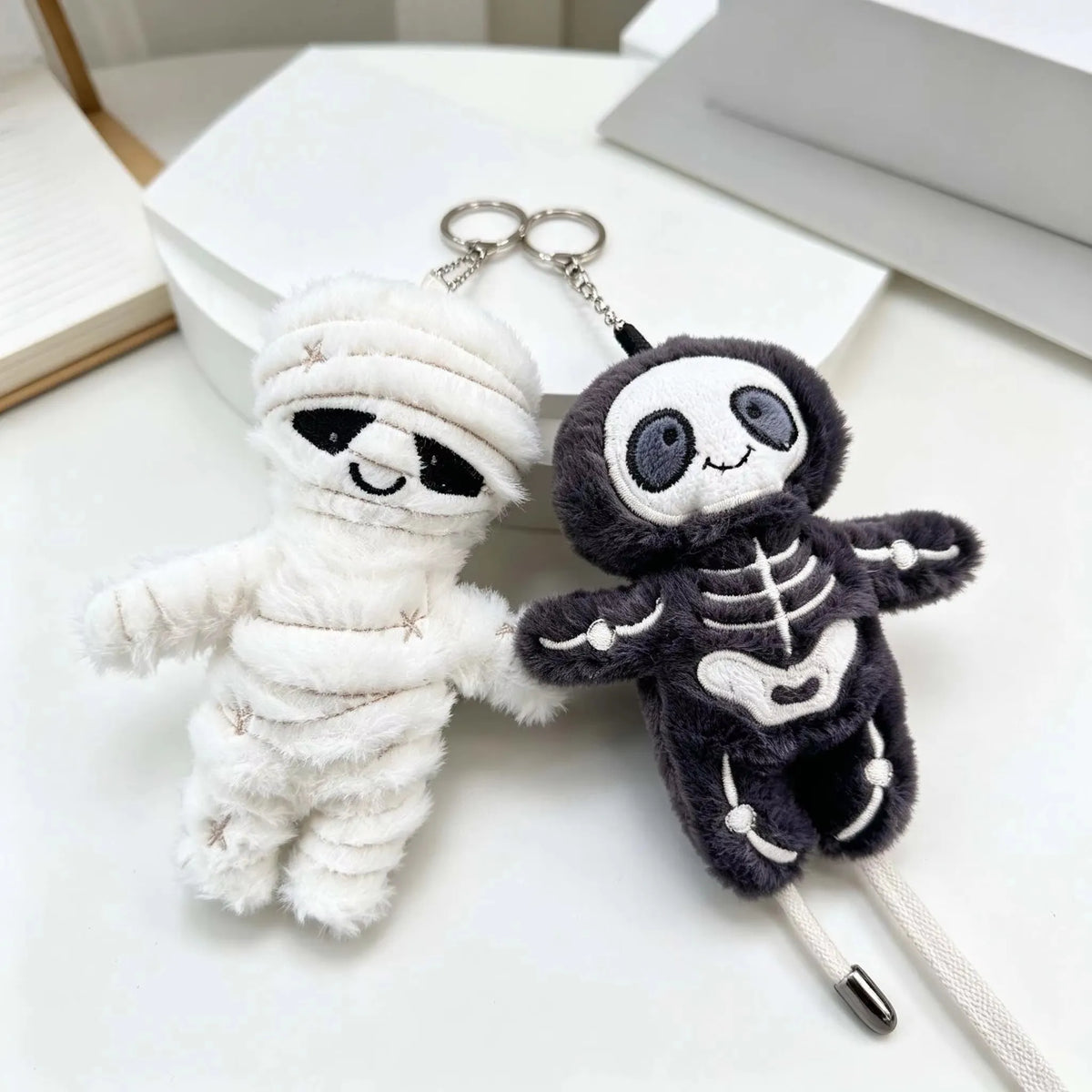 Halloween Mummy and Skeleton Plush Keychain