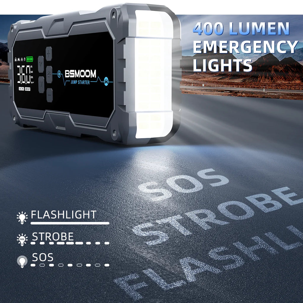 Portable Car Jump Starter with 150PSI Air Compressor, Power Bank and Emergency Battery Booster