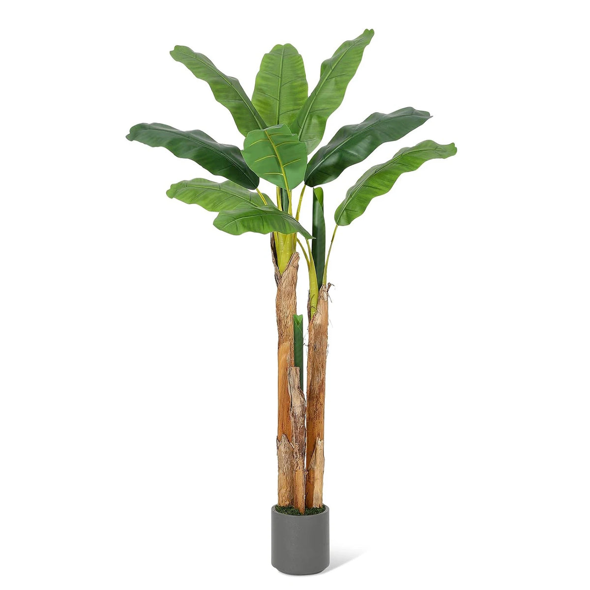 5FT/6FT Artificial Banana Tree,Tall Faux Tropical Plant in Grey Planter, Lifelike Fake Banana Tree for Home Office Living Room Entryway Patio