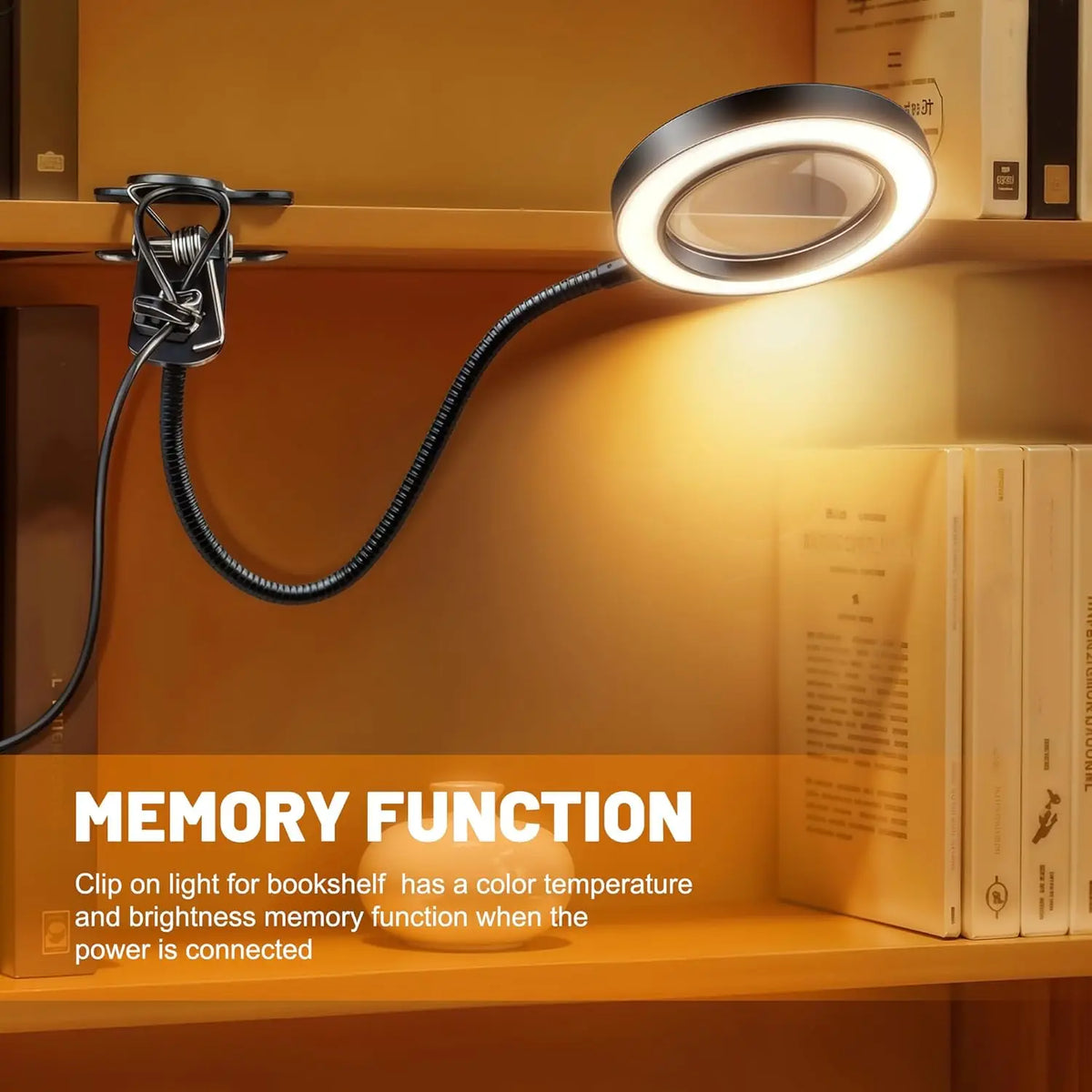 LED Clip-On Magnifying Desk Lamp 5X, USB Dimmable Gooseneck Magnifier Light with 3 Colors