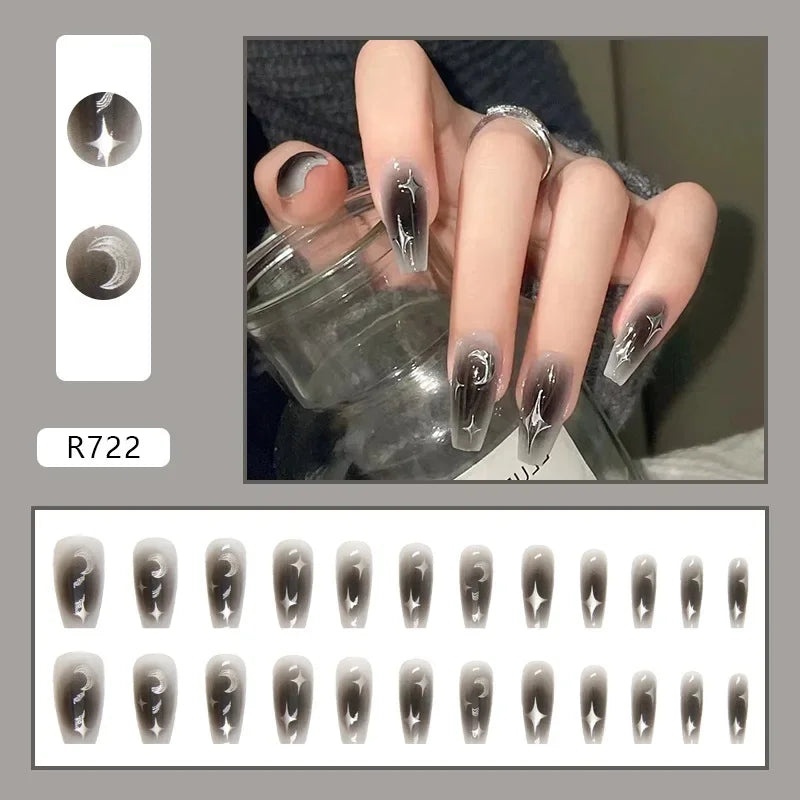 Black Bat Press On Nails, 24 Pieces Almond False Nails with Rivet and Bow Details, Reusable Halloween Nail Tips