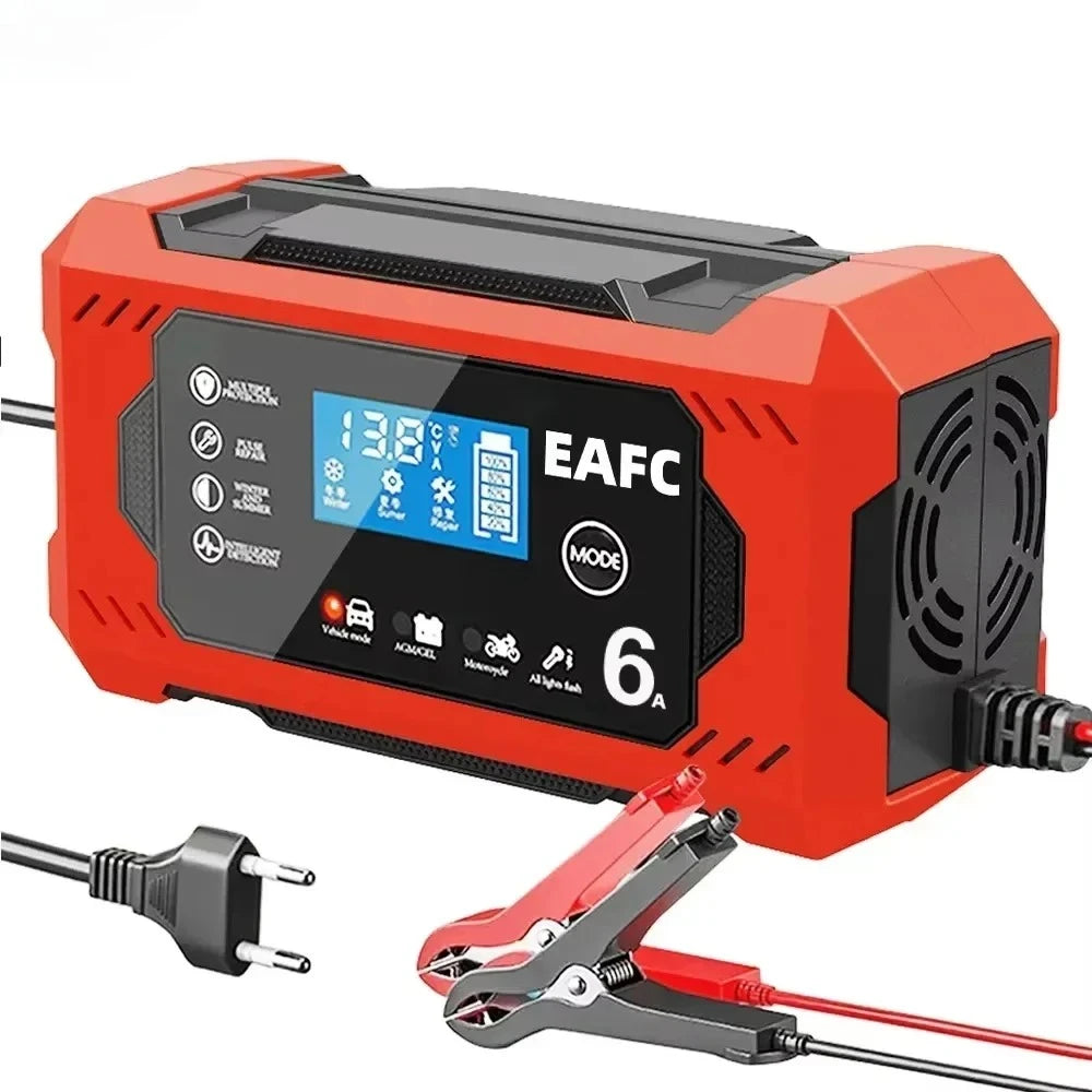 12V 6A Smart Car Battery Charger with LCD, Automatic Pulse Repair Charger for Car and Motorcycle