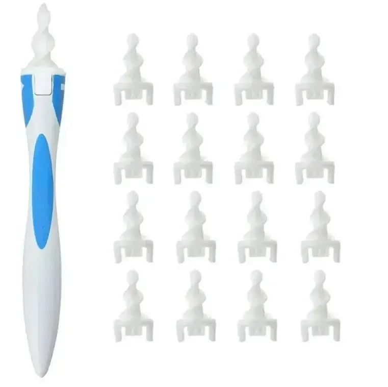 Ear Wax Remover Tool with Soft Silicone Tips, Spiral Ear Cleaner with 16 Replacement Tips