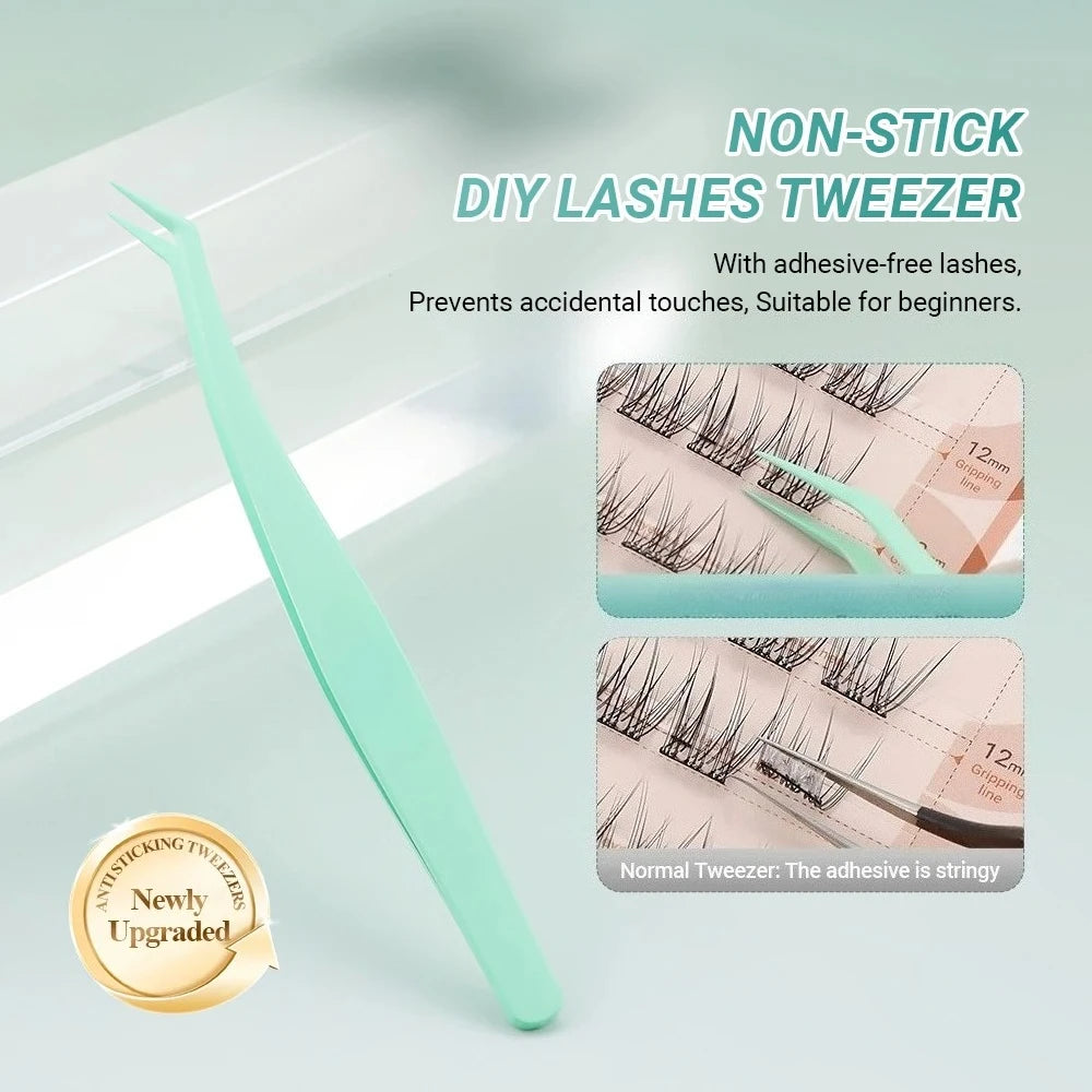 Non-Stick Coated Stainless Steel Eyelash Tweezers, Glue-Free Lash Applicator for Beginners