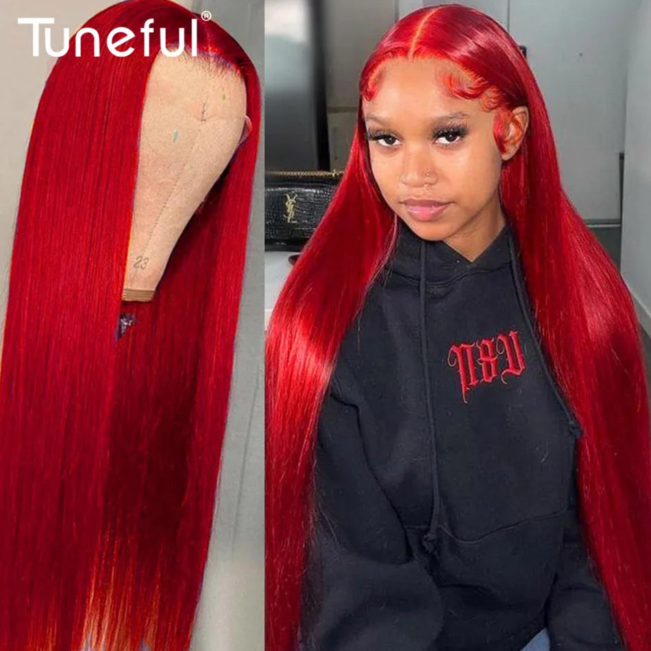 10A 13x6 Hot Christmas Red Colored Human Hair Wigs Tuneful HD Lace Front Human Hair Wigs Brazilian Straight HD Lace Frontal Wigs