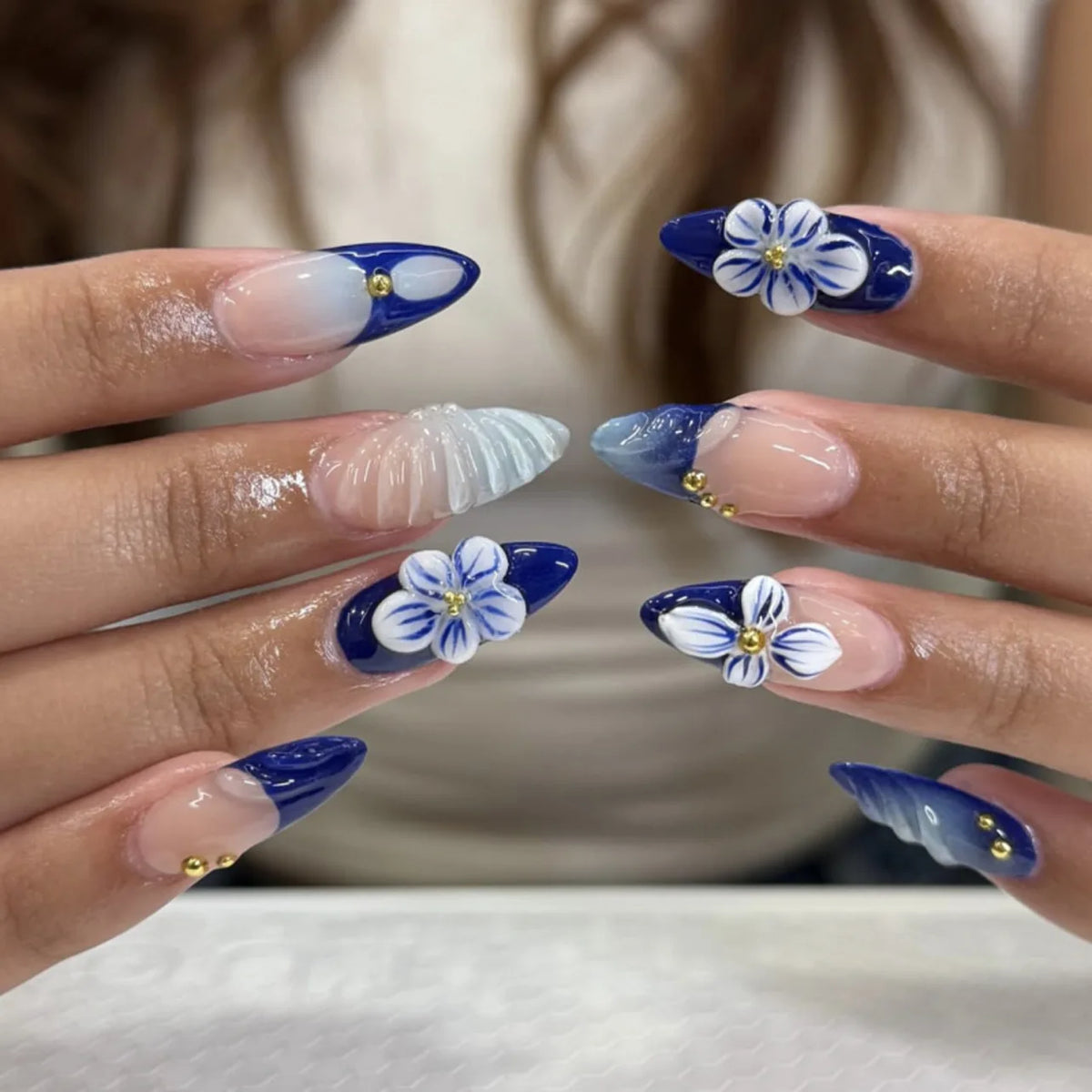 24Pcs Almond Press On Nails, Full Coverage False Nails (Random Style)