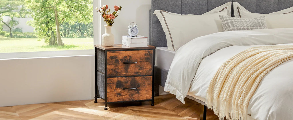 Fabric 2-Drawer Nightstand, Bedside Table with Storage for Bedroom and Living Room