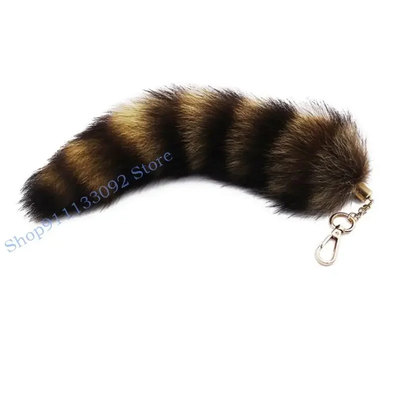 Fluffy Faux Fur Tail Keychain, 25cm Bag Charm for Backpacks and Keys