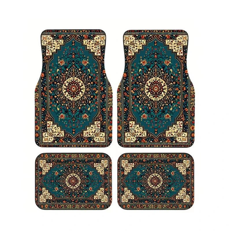 Red Bohemian Paisley Car Floor Mats, 4-Piece Universal Anti-Slip Auto Carpet Set