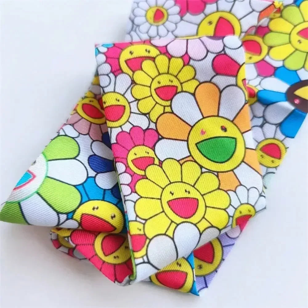 1Pcs Multiway Long Skinny Silk Scarf, Sunflower Print Ribbon, Bag Charm Hair Bow Belt, Multi-purpose Decorative Scarf for Handbag Hair Accessory